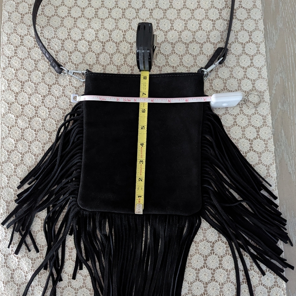 Black Suede Fringe Crossbody Bag - Picture 6 of 8